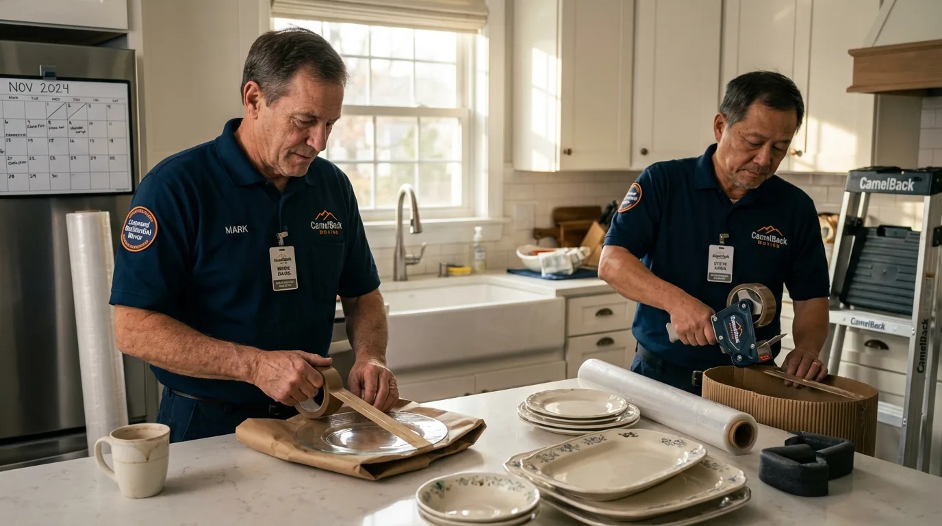 Professional crew packing kitchen dishware in Maywood, CA